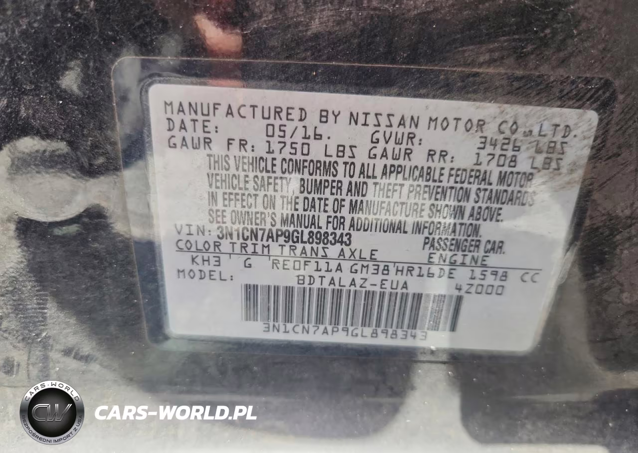 2016 Nissan Versa 1.6 S Plus VIN:3N1CN7AP9GL898343 - 12