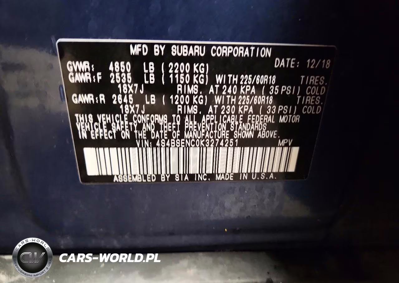 2019 Subaru Outback 3.6R Limited VIN:4S4BSENC0K3274251 - 13