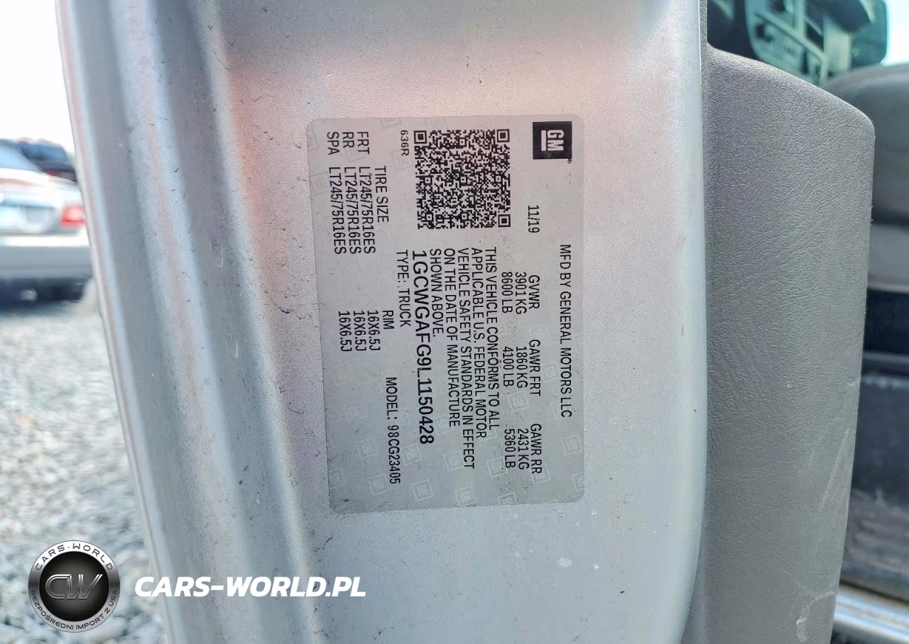 2020 Chevrolet Express G2500 VIN:1GCWGAFG9L1150428 - 12