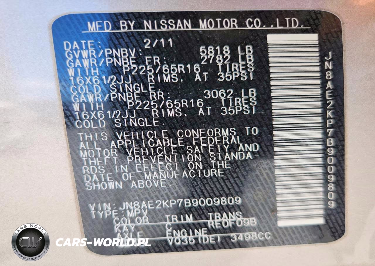 2011 Nissan Quest 3.5 S VIN:JN8AE2KP7B9009809 - 13