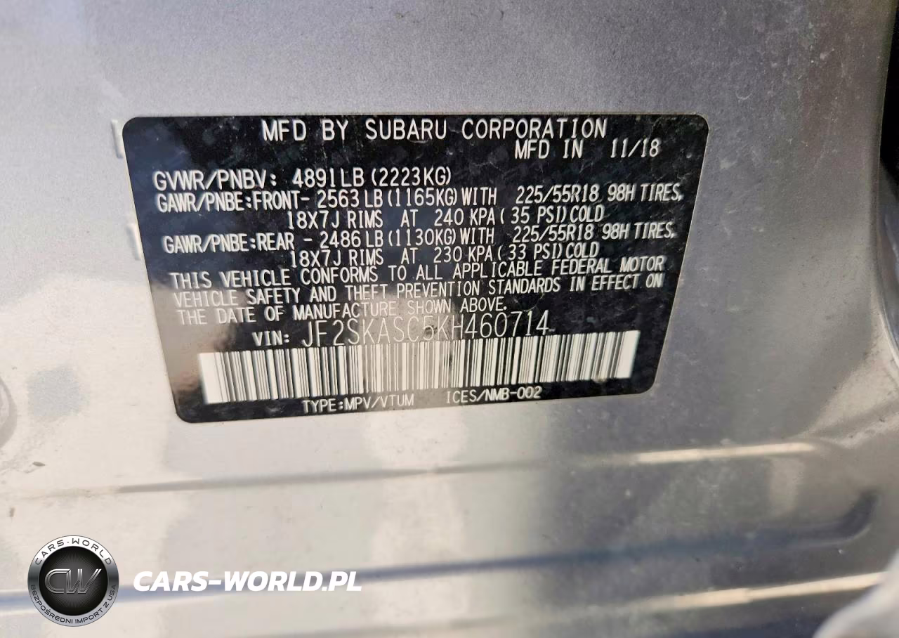 2019 Subaru Forester Limited VIN:JF2SKASC5KH460714 - 14