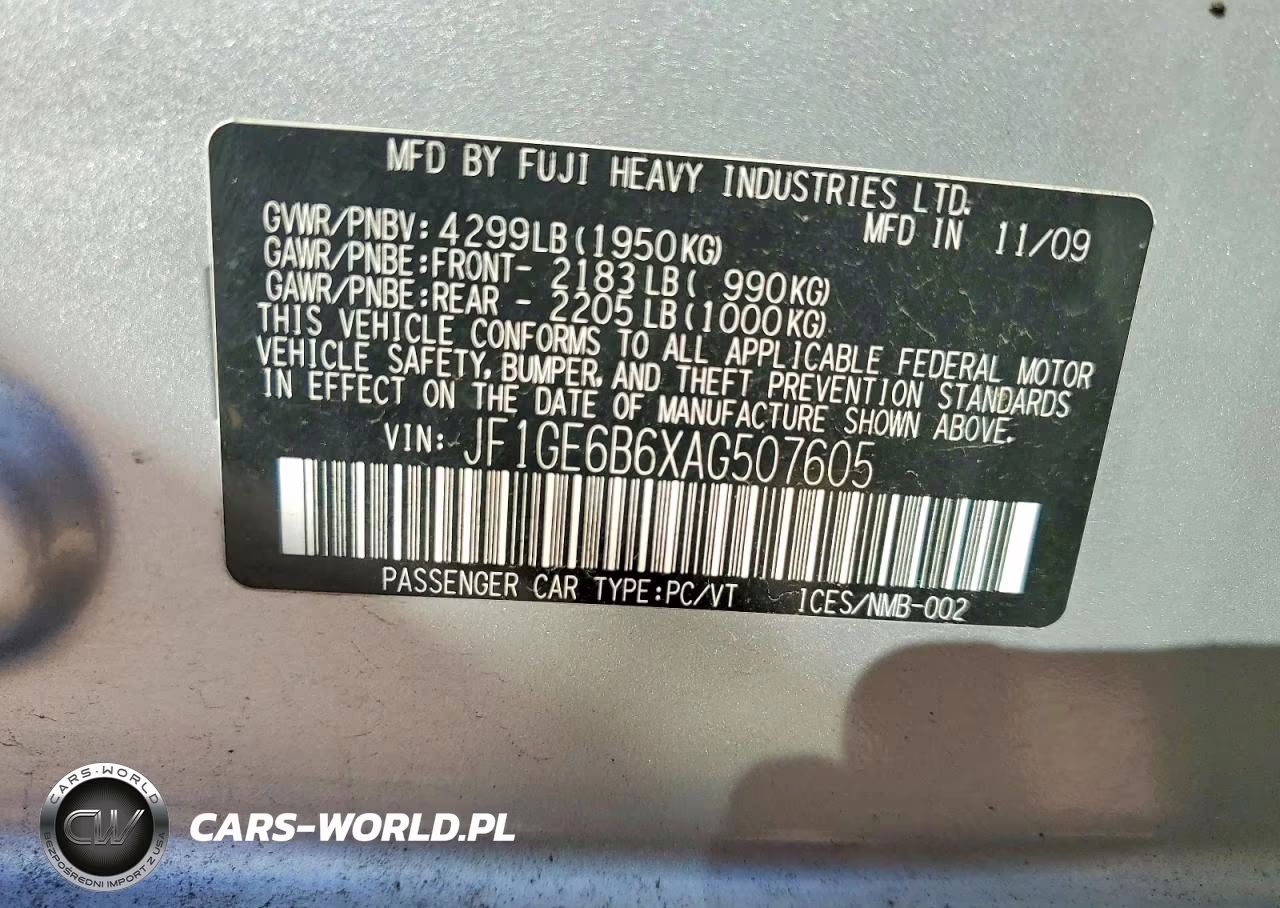 2010 Subaru Impreza 2.5I Premium VIN:JF1GE6B6XAG507605 - 13