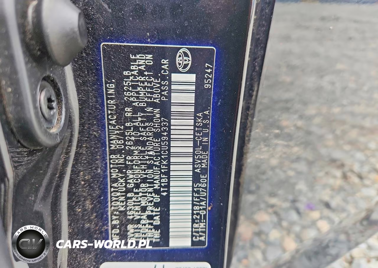 2012 Toyota Camry Se VIN:4T1BF1FK1CU594337 - 12