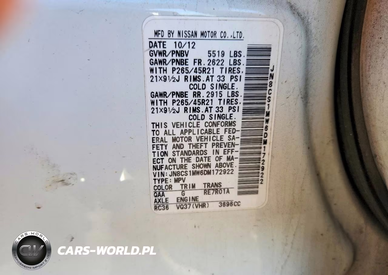 2013 Infiniti Fx37 Base VIN:JN8CS1MW6DM172922 - 12