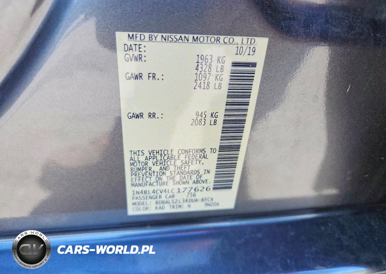2020 Nissan Altima Sr VIN:1N4BL4CV4LC177626 - 12
