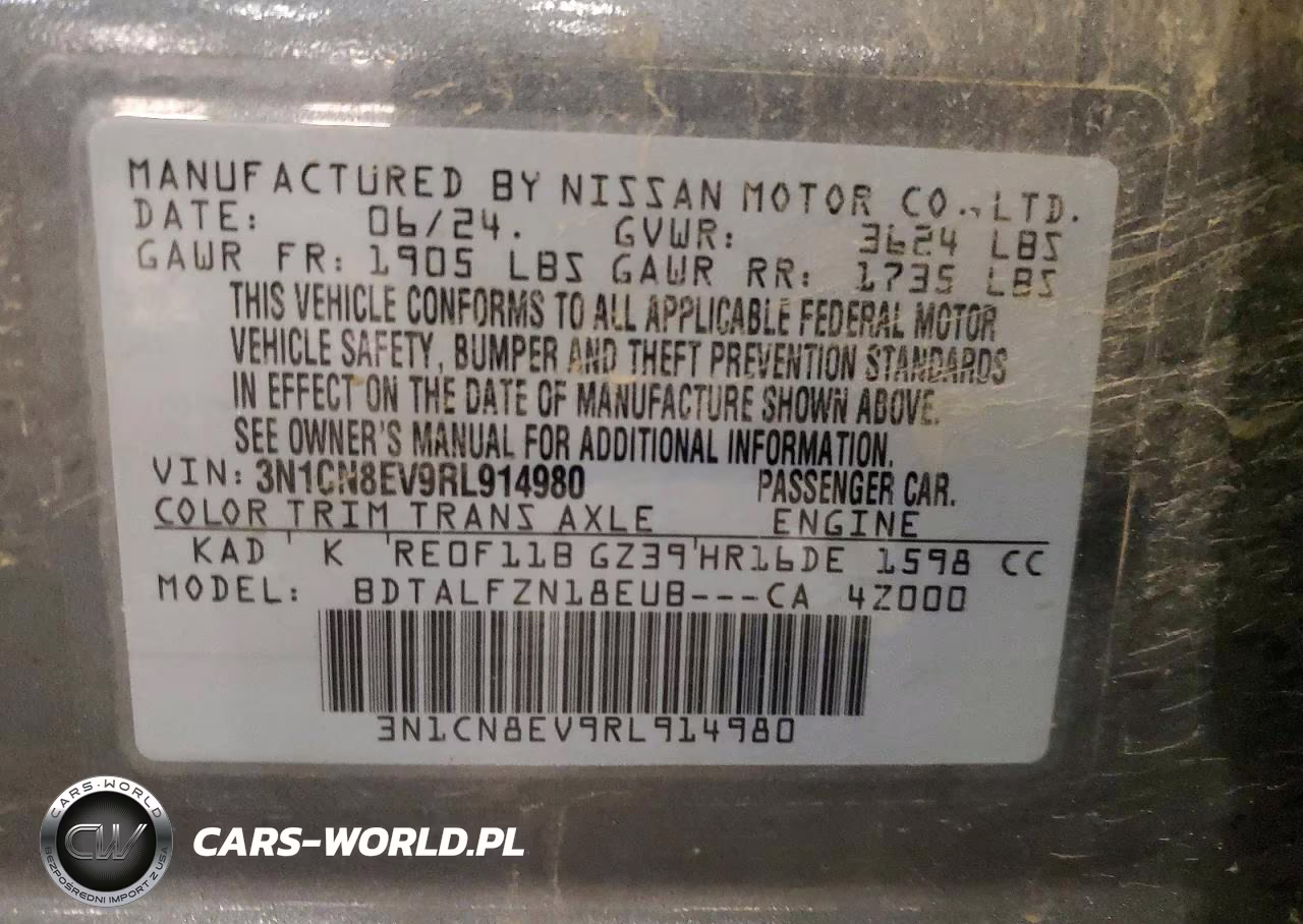 2024 Nissan Versa Sv VIN:3N1CN8EV9RL914980 - 12
