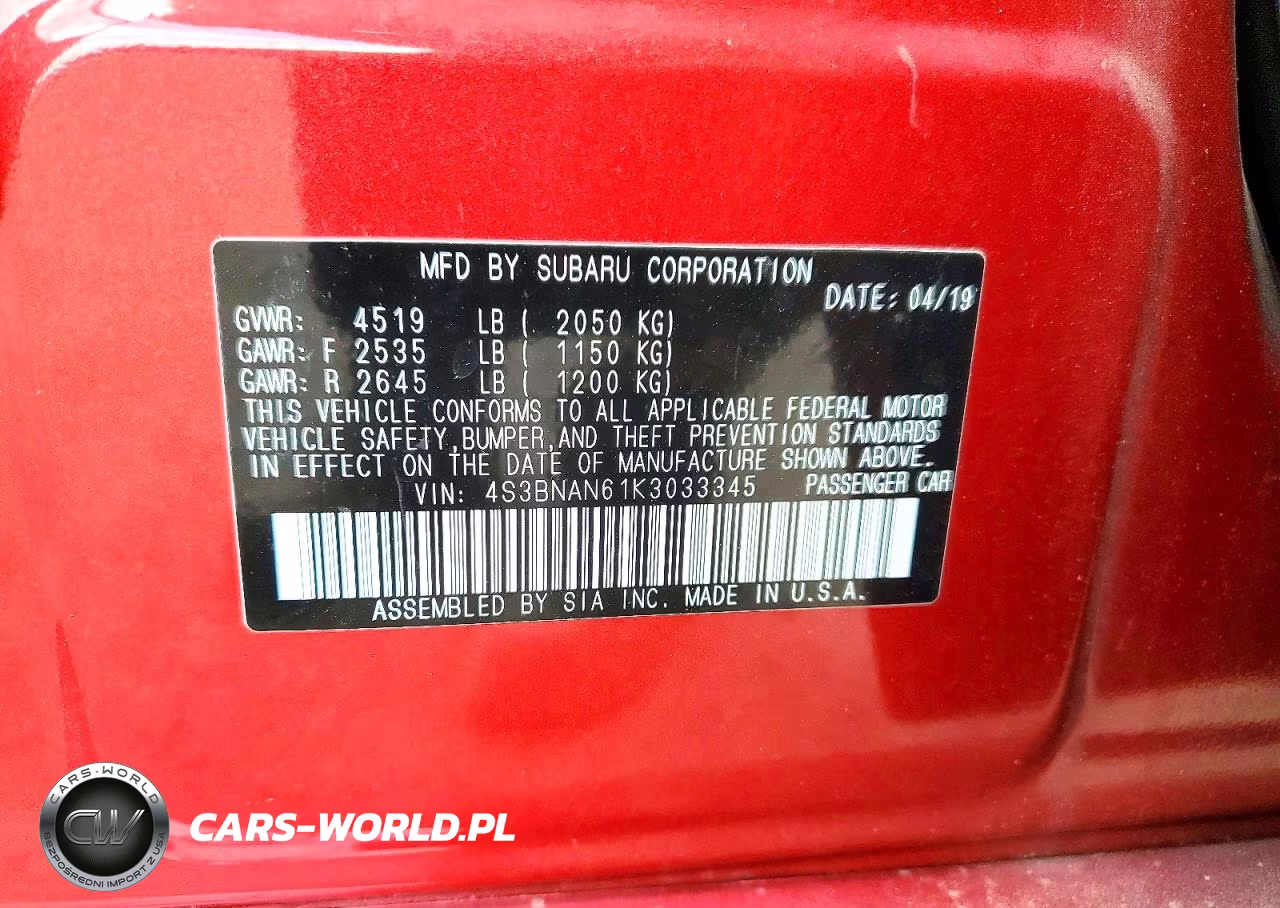 2019 Subaru Legacy 2.5I Limited VIN:4S3BNAN61K3033345 - 12