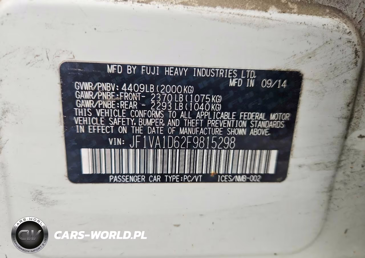 2015 Subaru Wrx VIN:JF1VA1D62F9815298 - 13