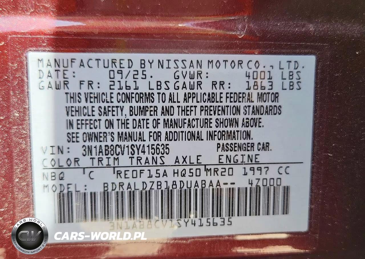 2025 Nissan Sentra Sv VIN:3N1AB8CV1SY415635 - 12