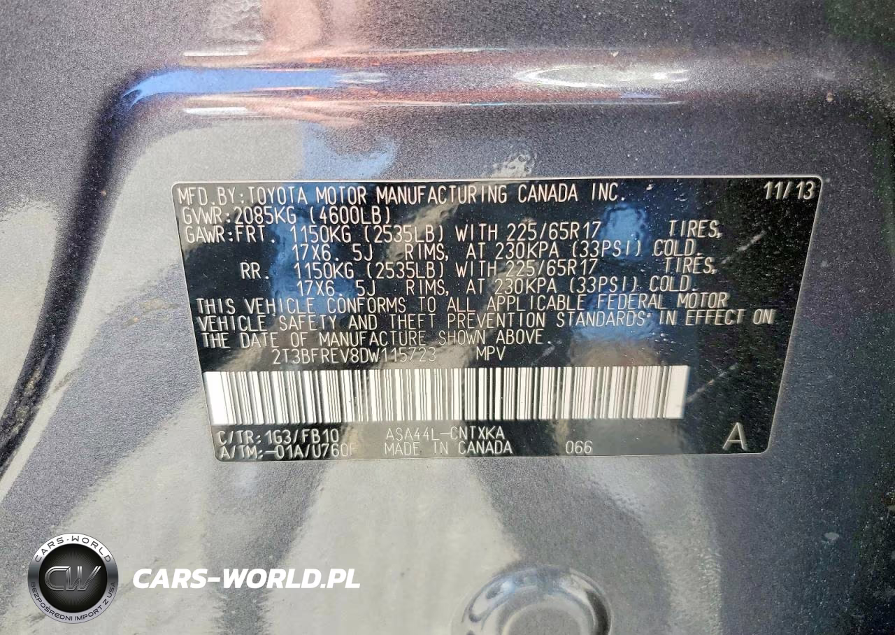 2013 Toyota Rav4 Le VIN:2T3BFREV8DW115723 - 13