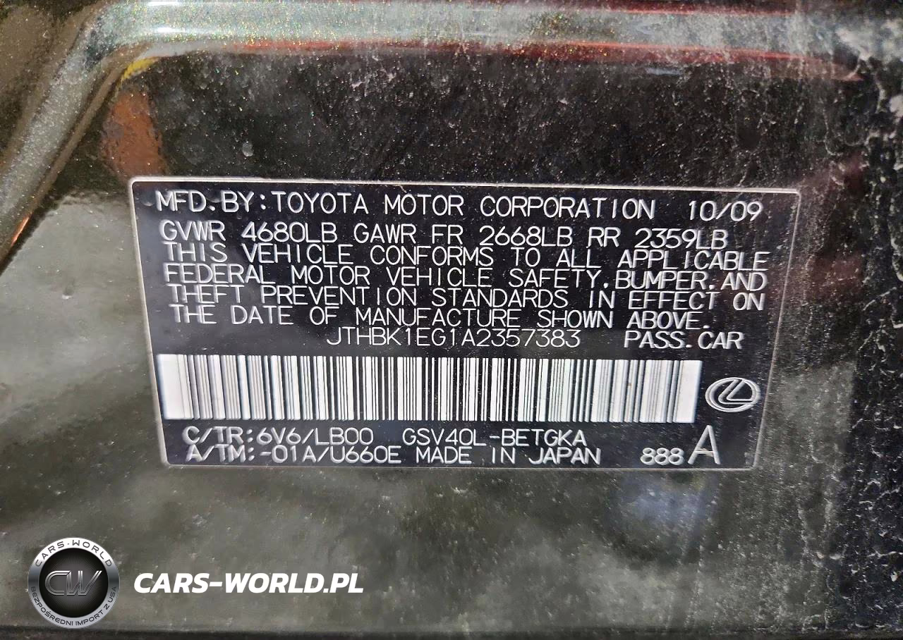 2010 Lexus Es 350 VIN:JTHBK1EG1A2357383 - 13