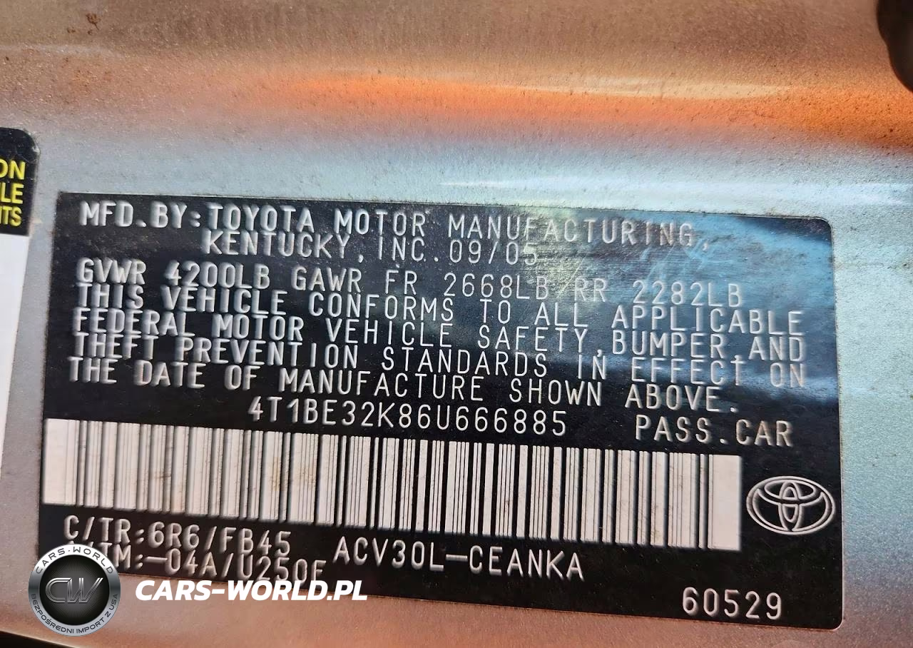 2006 Toyota Camry Le VIN:4T1BE32K86U666885 - 12