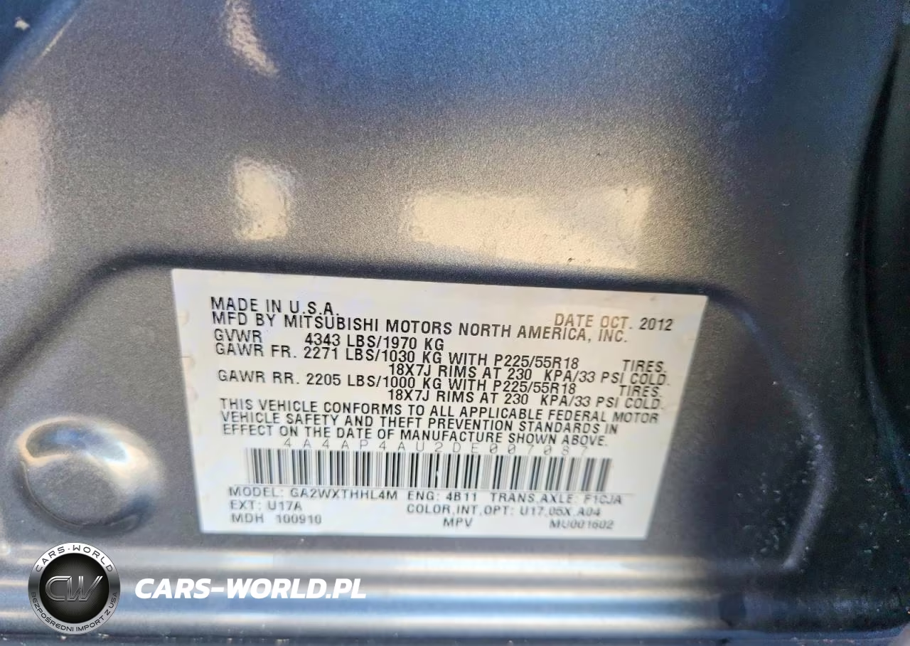 2013 Mitsubishi Outlander Sport Se VIN:4A4AP4AU2DE007087 - 14