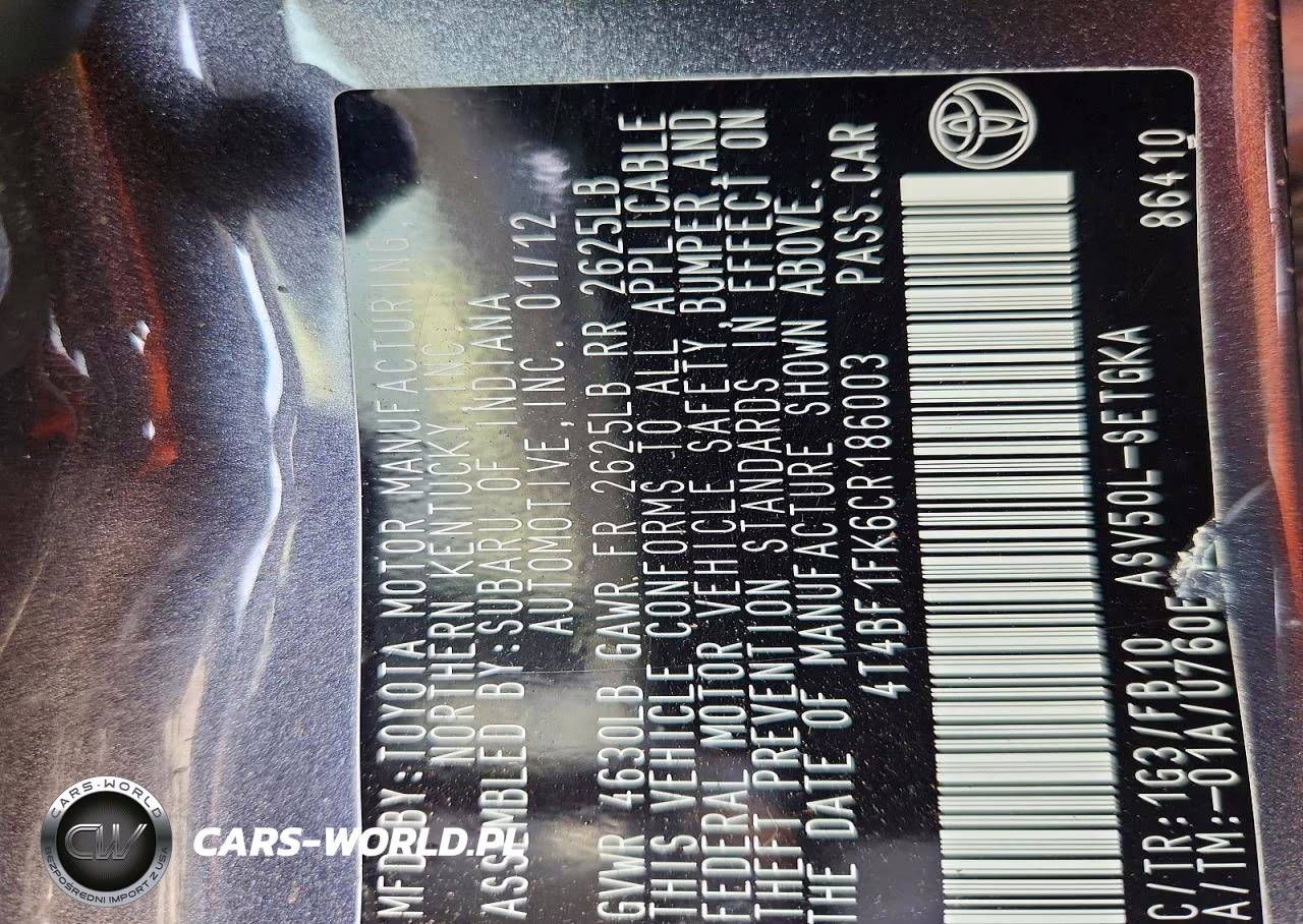 2012 Toyota Camry Xle VIN:4T4BF1FK6CR186003 - 12