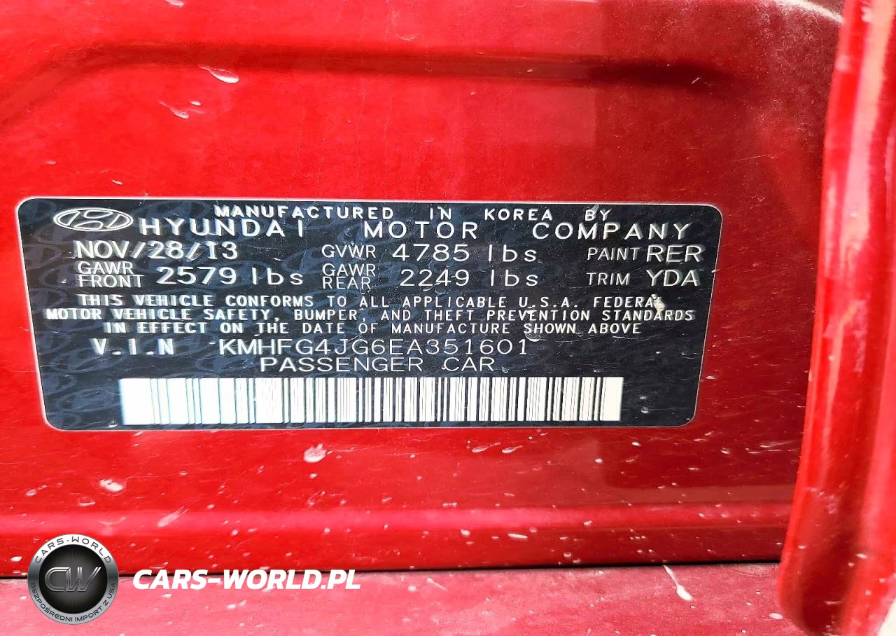 2014 Hyundai Azera Base VIN:KMHFG4JG6EA351601 - 12