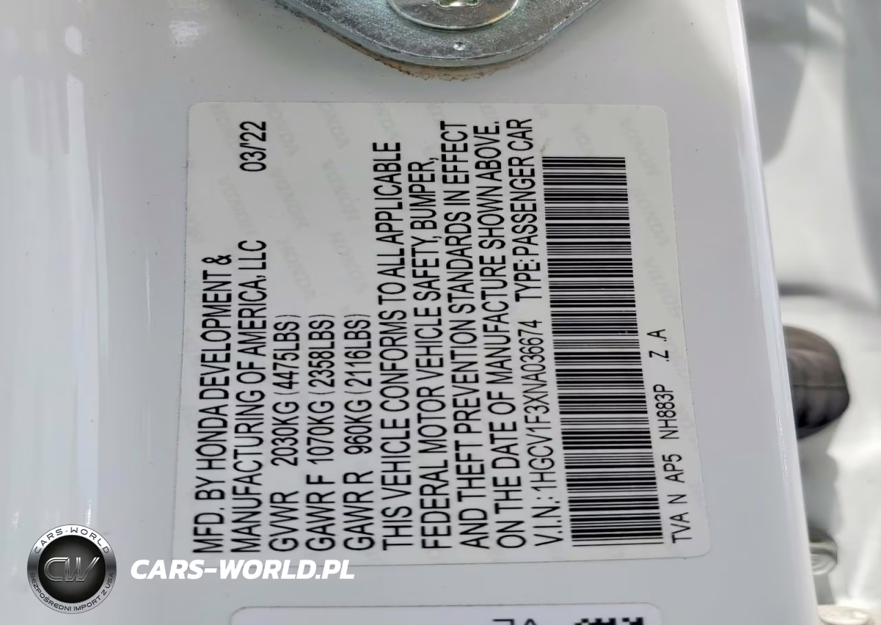 2022 Honda Accord Sport VIN:1HGCV1F3XNA036674 - 12