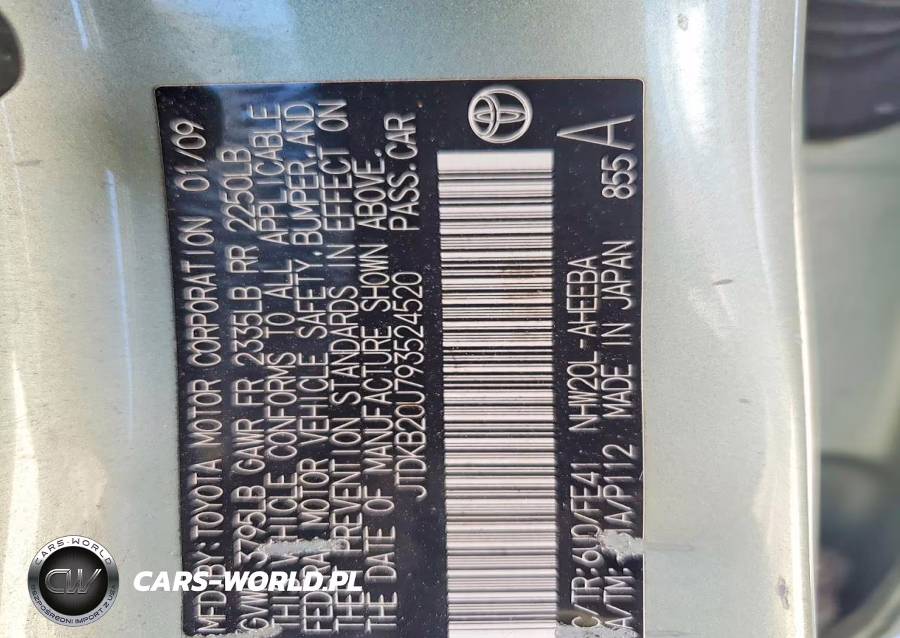 2009 Toyota Prius Base VIN:JTDKB20U793524520 - 12