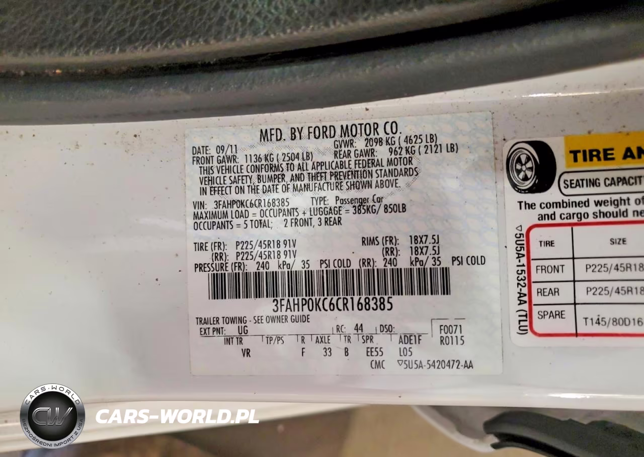 2012 Ford Fusion Sport VIN:3FAHP0KC6CR168385 - 12