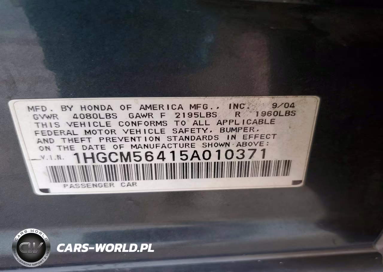 2005 Honda Accord Lx VIN:1HGCM56415A010371 - 12