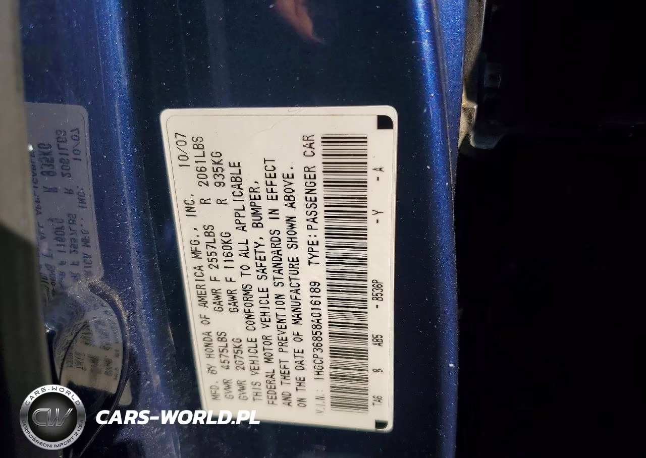 2008 Honda Accord Exl VIN:1HGCP36858A016189 - 13