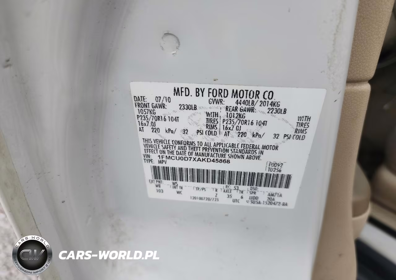 2010 Ford Escape Xlt VIN:1FMCU0D7XAKD45868 - 13