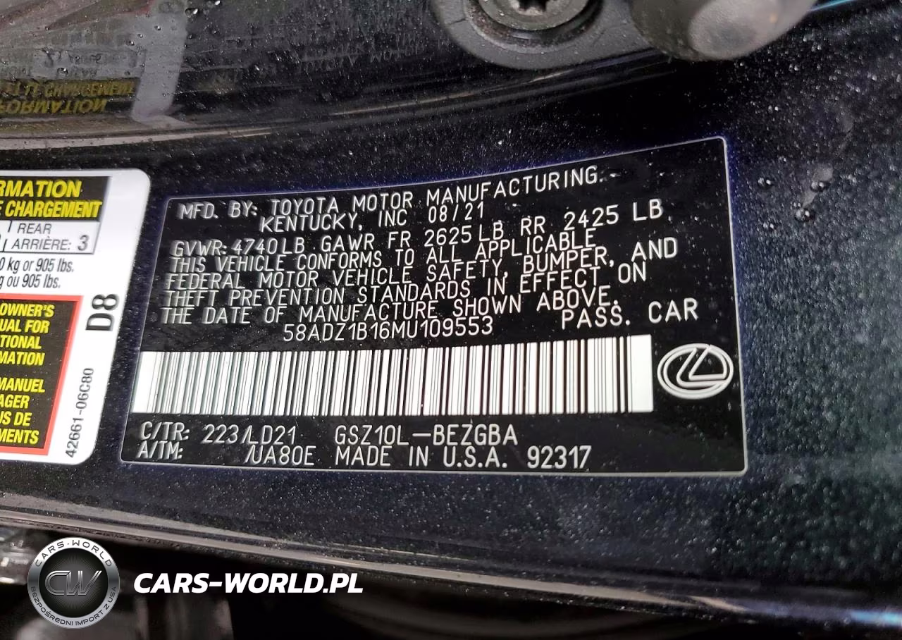 2021 Lexus Es 350 Base VIN:58ADZ1B16MU109553 - 12