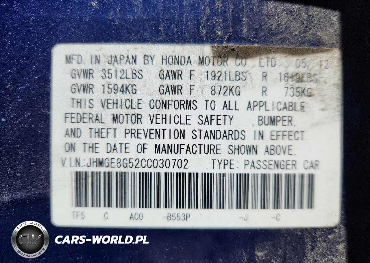 2012 Honda Fit Sport VIN:JHMGE8G52CC030702 - 13