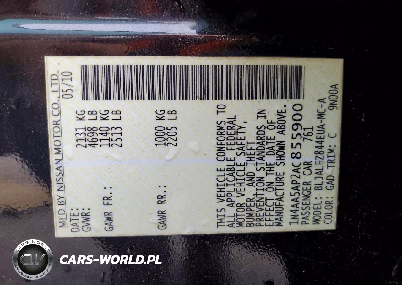 2010 Nissan Maxima 3.5 S VIN:1N4AA5AP2AC855900 - 12