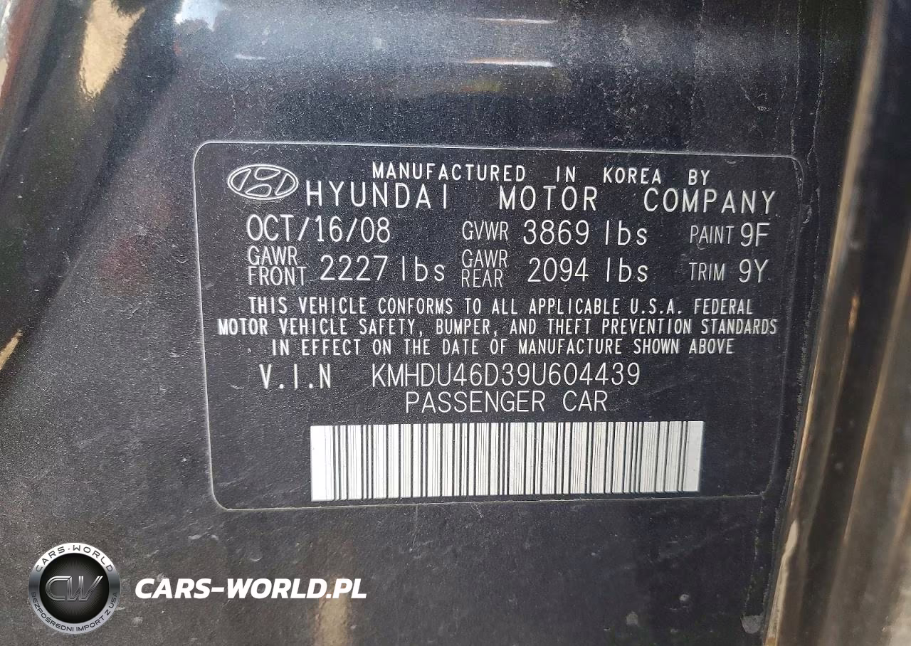 2009 Hyundai Elantra Gls VIN:KMHDU46D39U604439 - 12