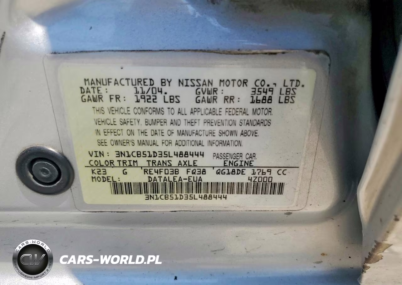 2005 Nissan Sentra 1.8 VIN:3N1CB51D35L488444 - 12