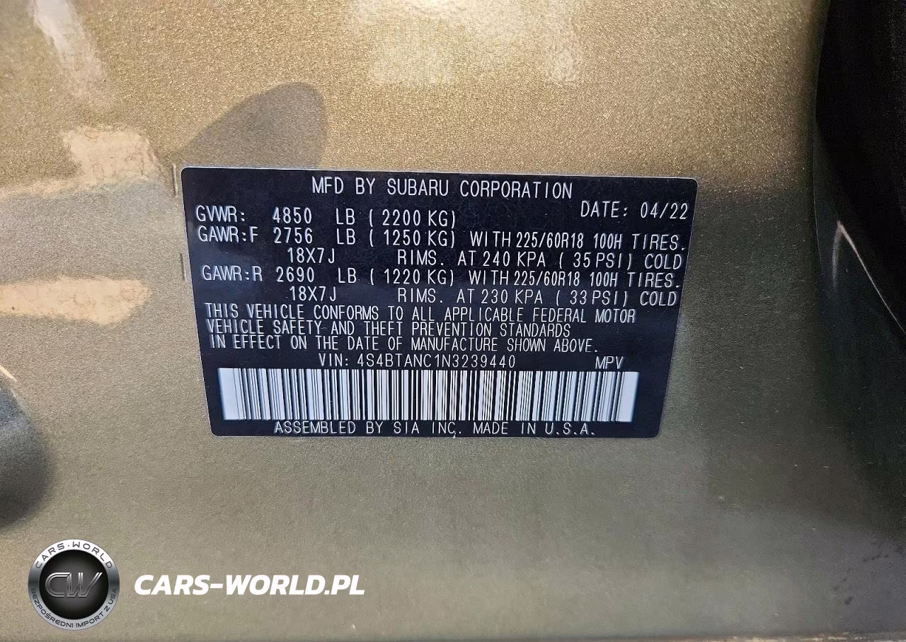2022 Subaru Outback Limited VIN:4S4BTANC1N3239440 - 14