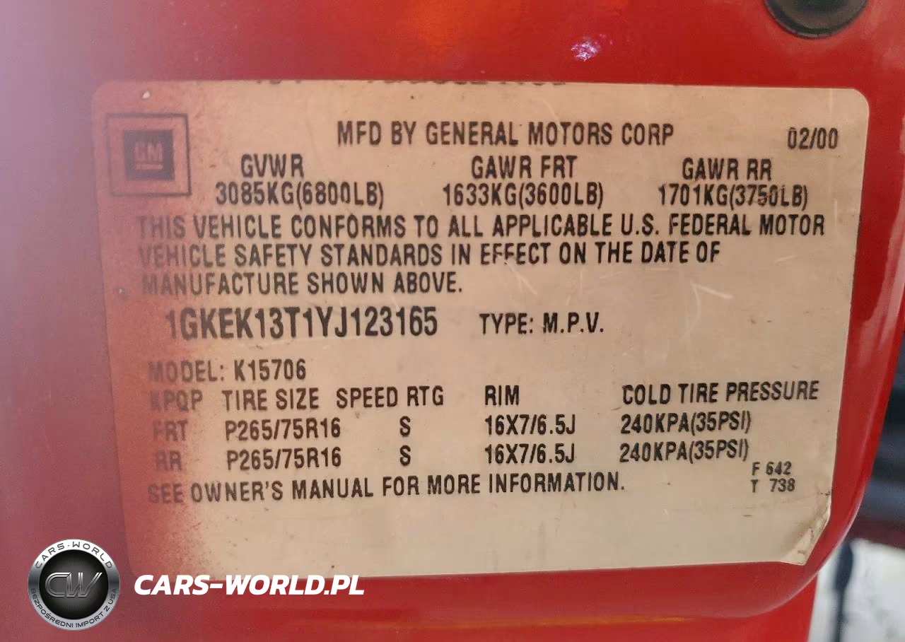 2000 GMC Yukon VIN:1GKEK13T1YJ123165 - 12