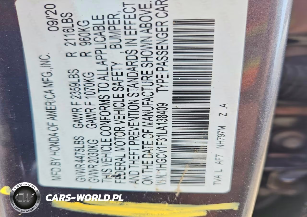 2020 Honda Accord Sport VIN:1HGCV1F31LA138409 - 12
