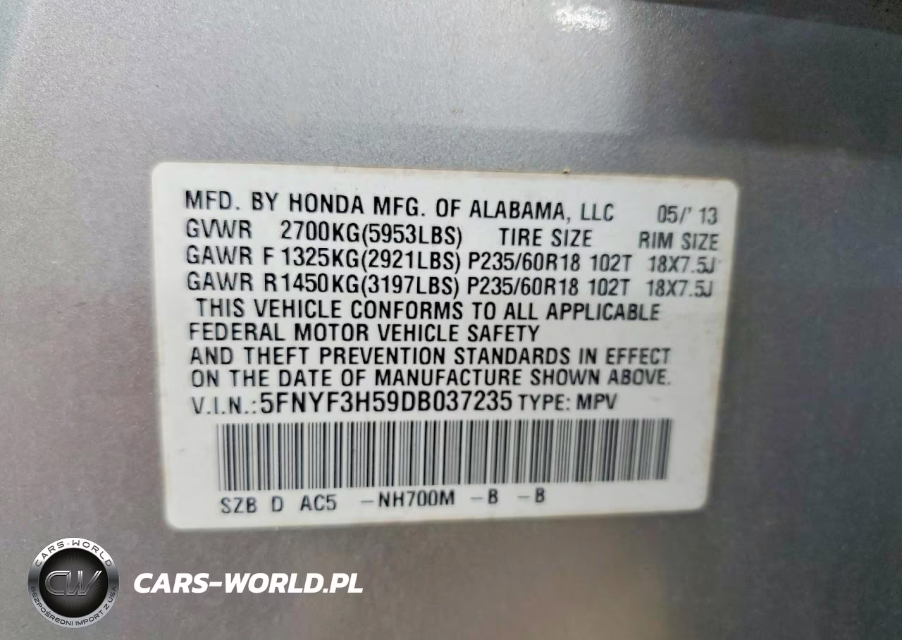 2013 Honda Pilot Exl VIN:5FNYF3H59DB037235 - 13