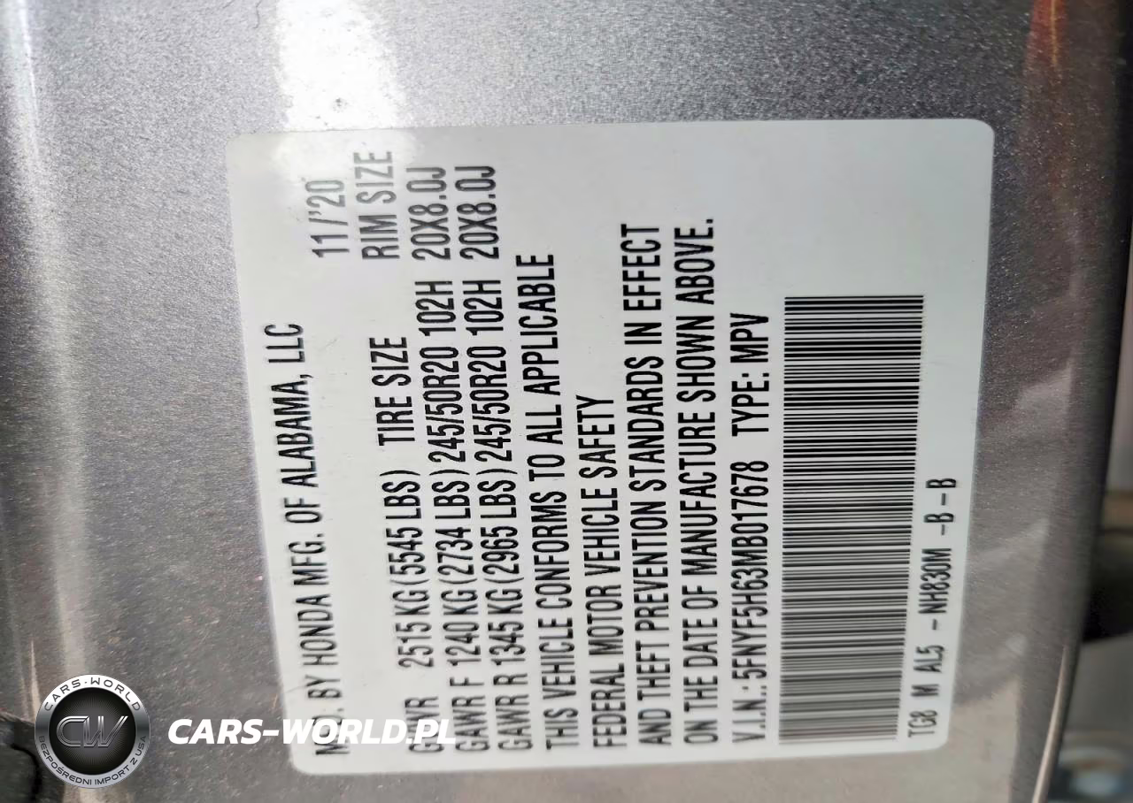 2021 Honda Pilot Touring VIN:5FNYF5H63MB017678 - 14