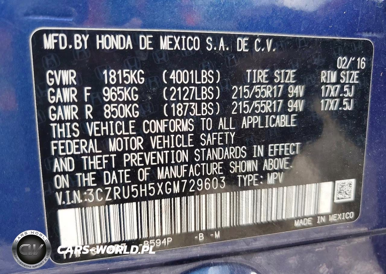 2016 Honda Hr-V Ex VIN:3CZRU5H5XGM729603 - 13