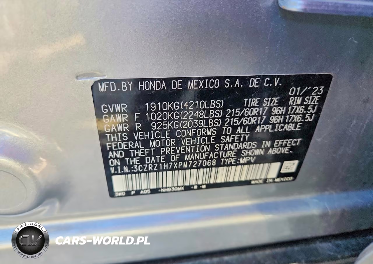2023 Honda Hr-V Exl VIN:3CZRZ1H7XPM727068 - 13
