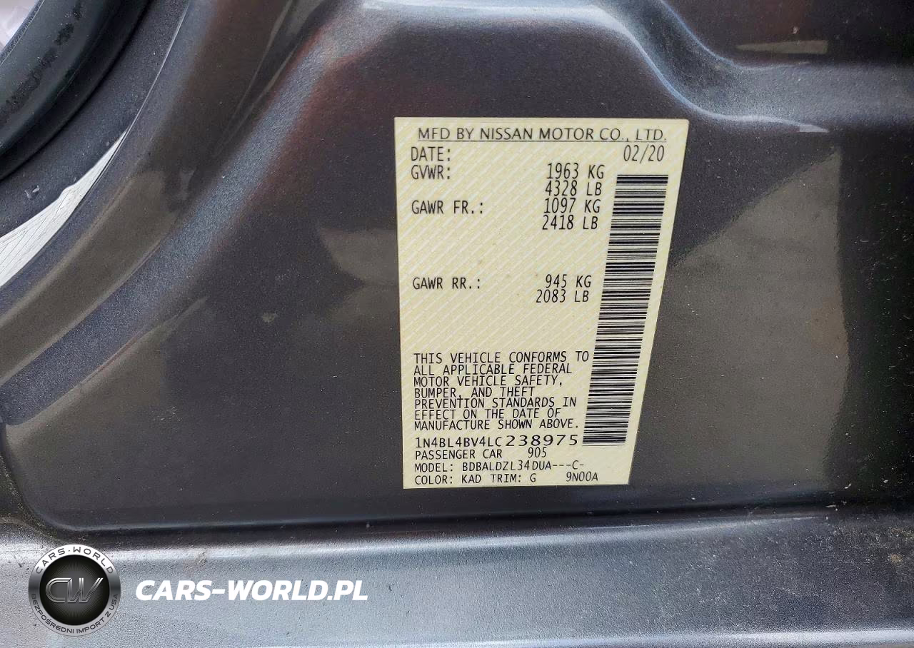 2020 Nissan Altima S VIN:1N4BL4BV4LC238975 - 13