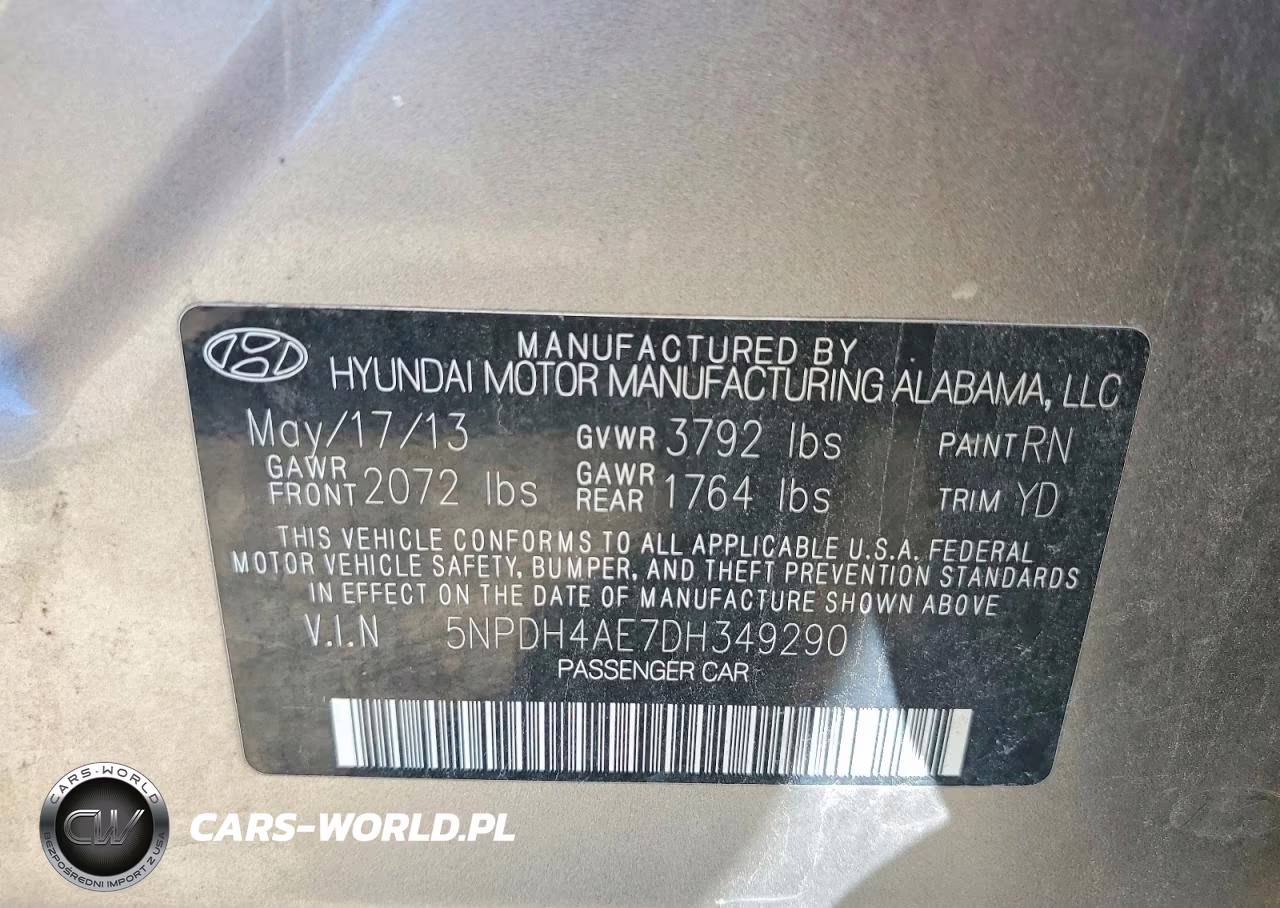 2013 Hyundai Elantra Gls VIN:5NPDH4AE7DH349290 - 12