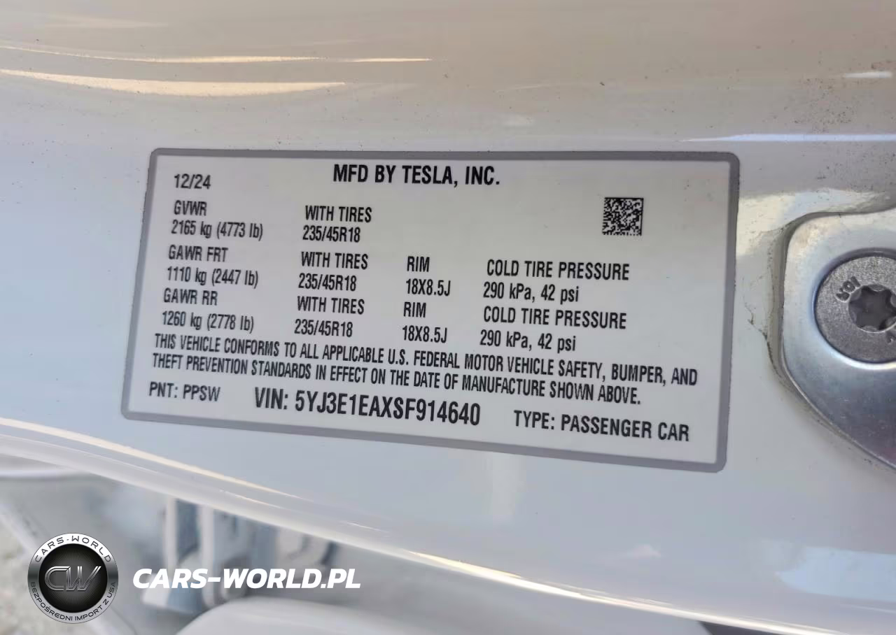 2025 Tesla Model 3 VIN:5YJ3E1EAXSF914640 - 12