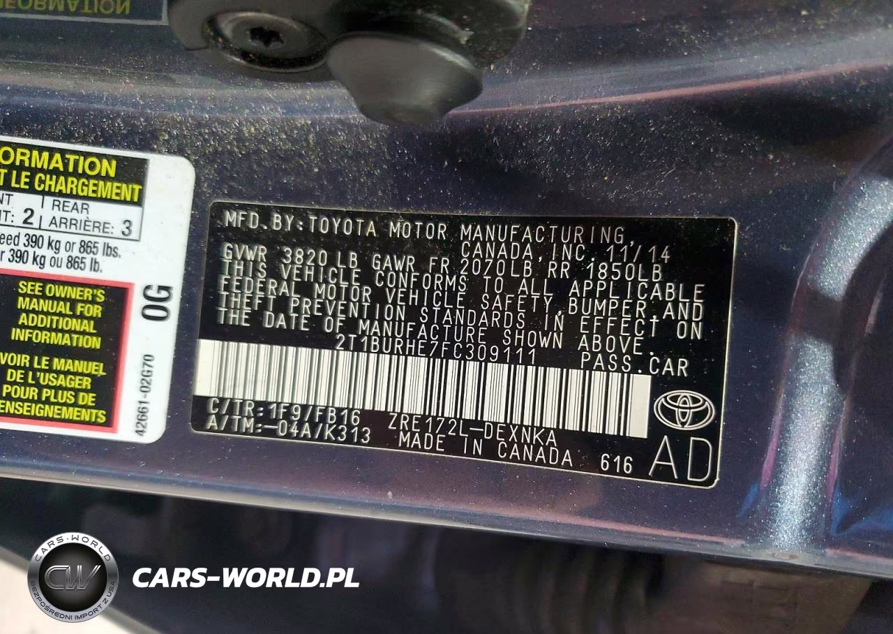 2015 Toyota Corolla Le VIN:2T1BURHE7FC309111 - 12
