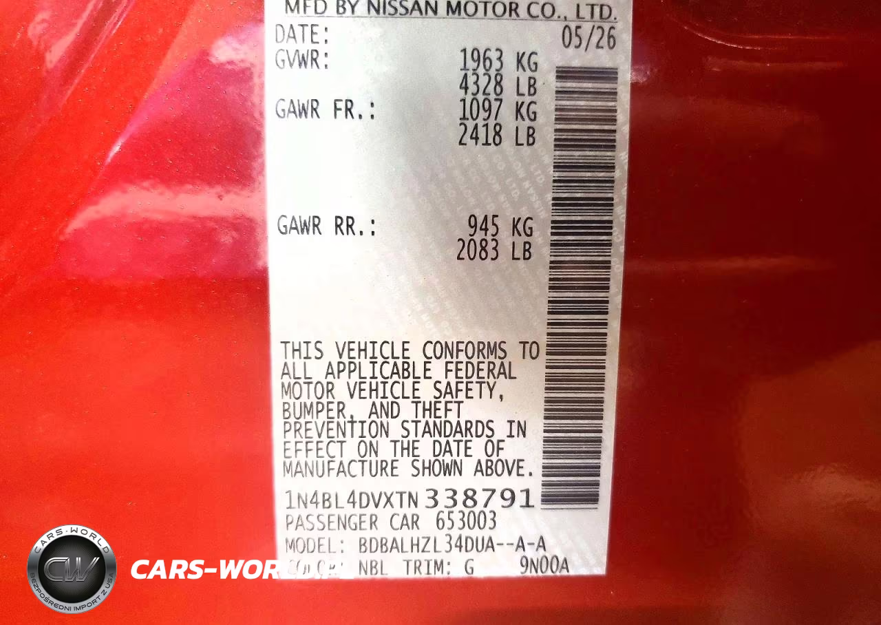 2026 Nissan Altima Sv VIN:1N4BL4DVXTN338791 - 12