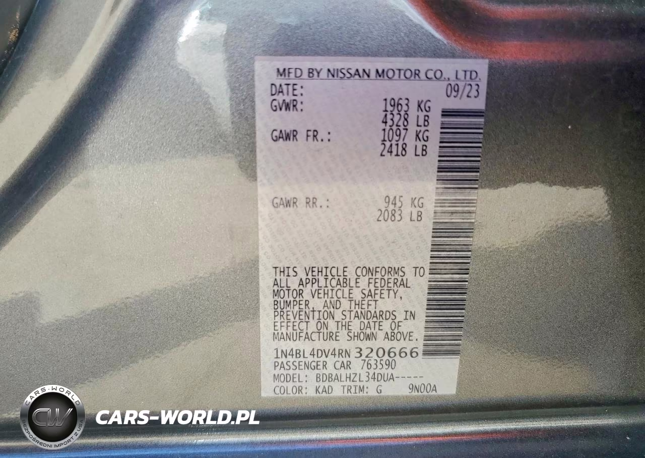 2024 Nissan Altima Sv VIN:1N4BL4DV4RN320666 - 13