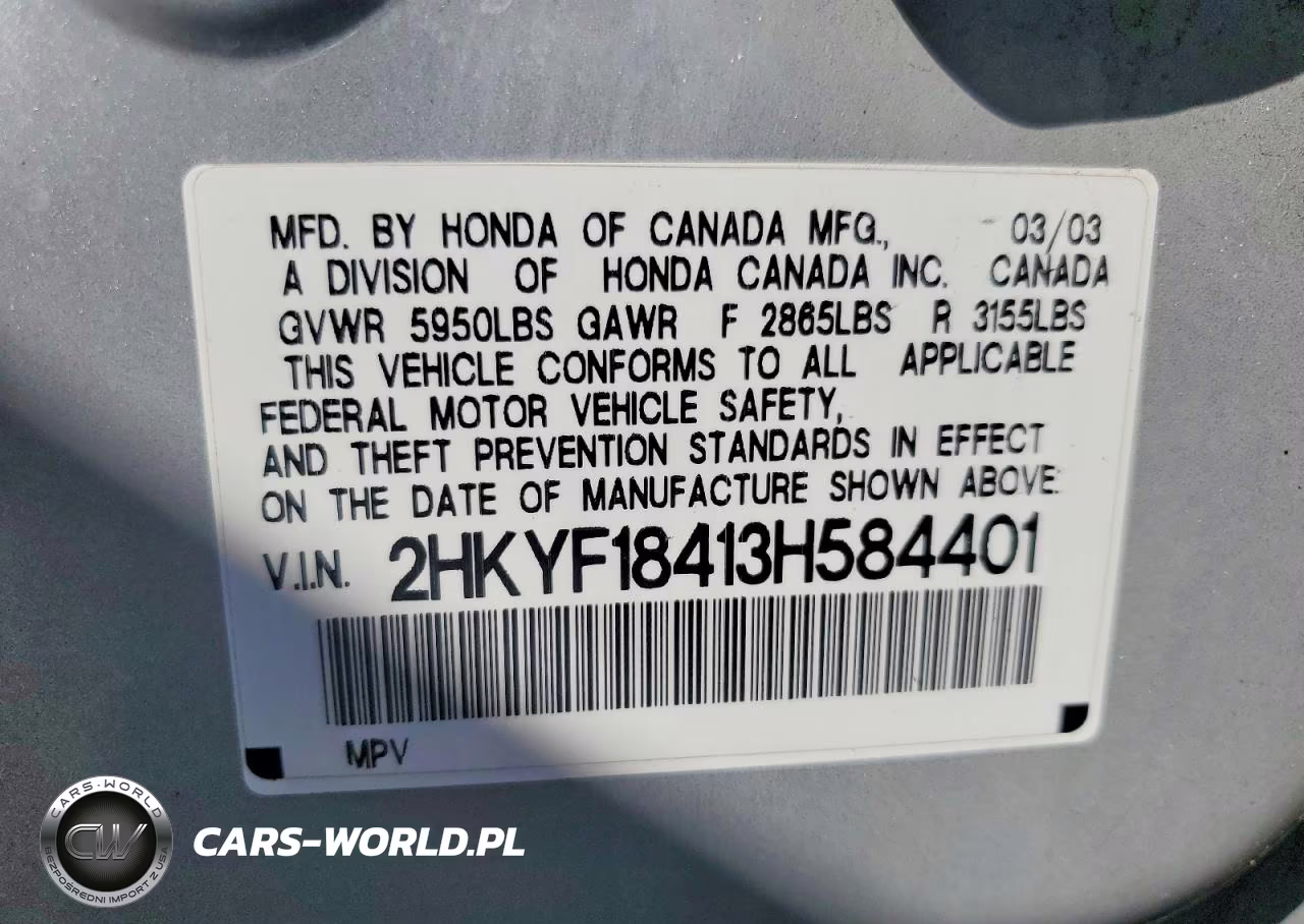2003 Honda Pilot Ex VIN:2HKYF18413H584401 - 13