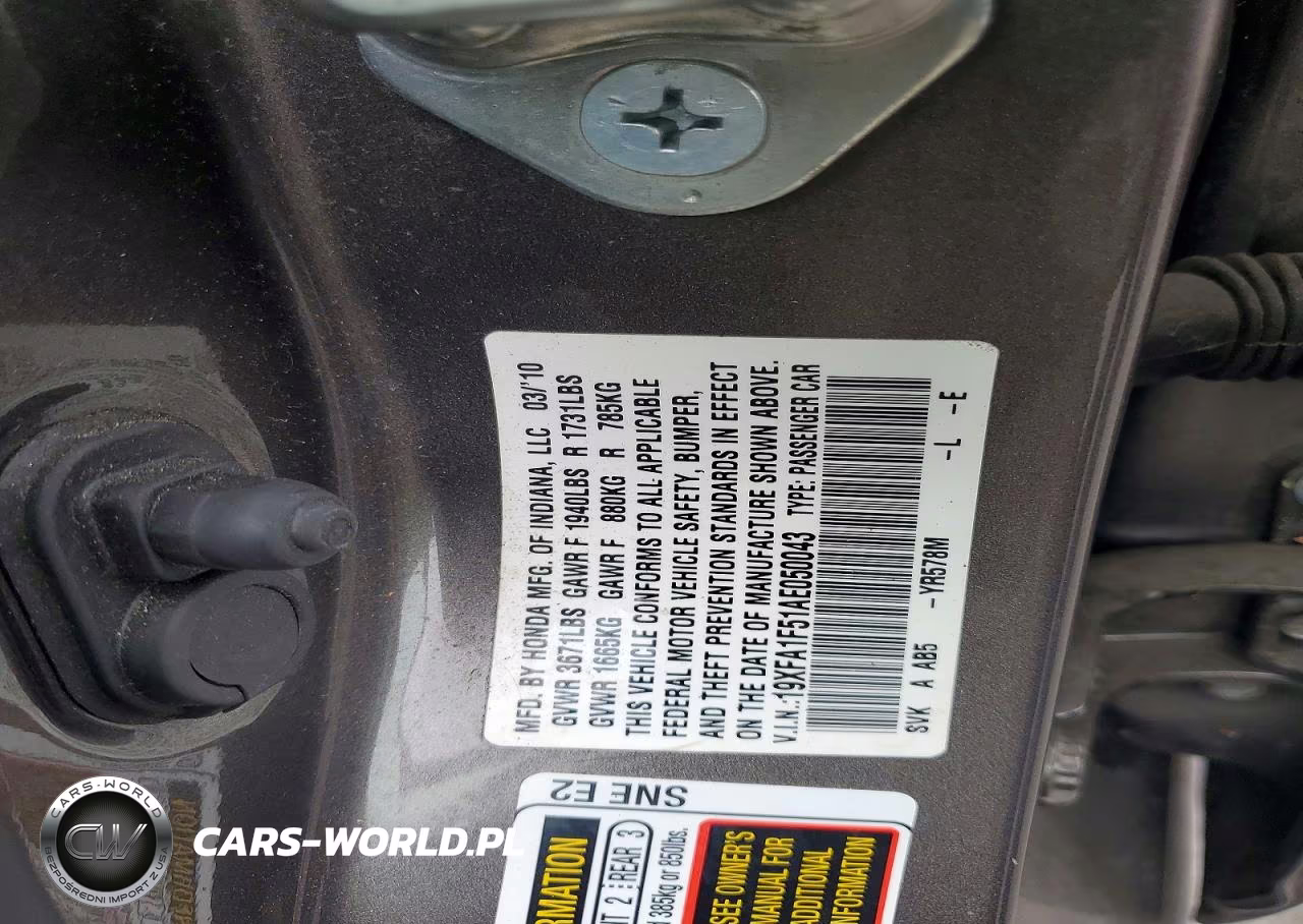 2010 Honda Civic Lx VIN:19XFA1F51AE050043 - 12