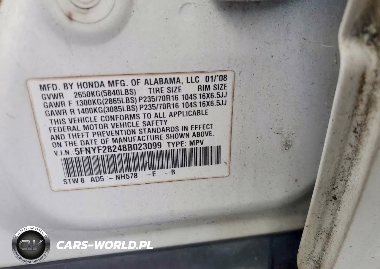 2008 Honda Pilot Vp VIN:5FNYF28248B023099 - 12
