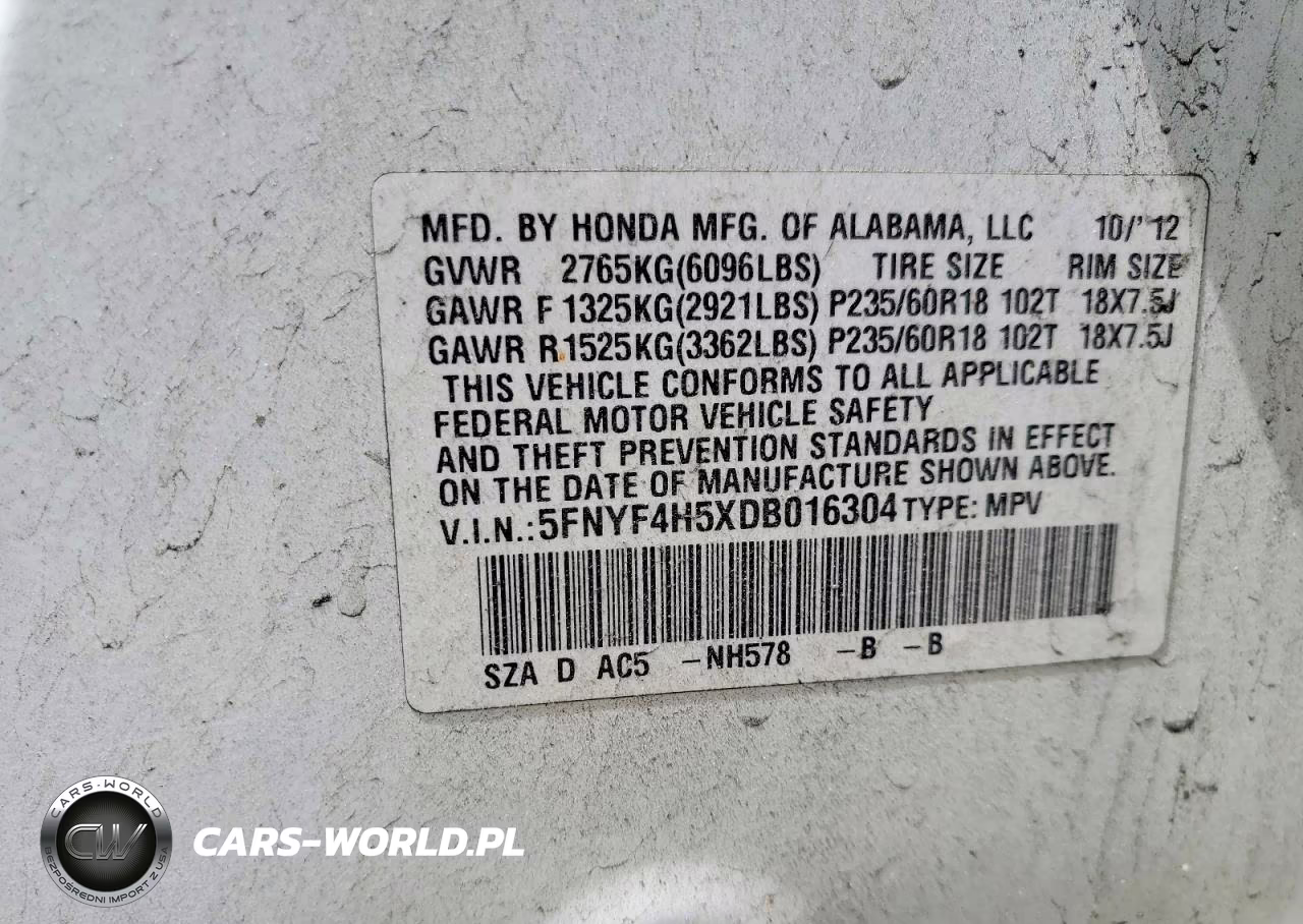 2013 Honda Pilot Exl VIN:5FNYF4H5XDB016304 - 13