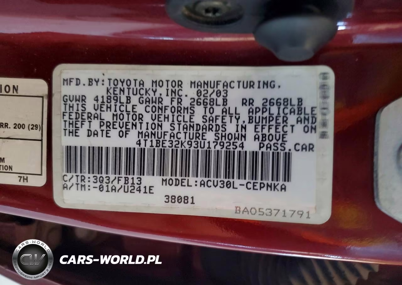 2003 Toyota Camry Le VIN:4T1BE32K93U179254 - 12