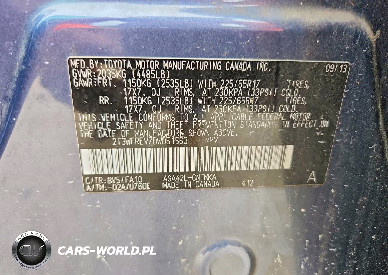 2013 Toyota Rav4 Xle VIN:2T3WFREV7DW051563 - 13