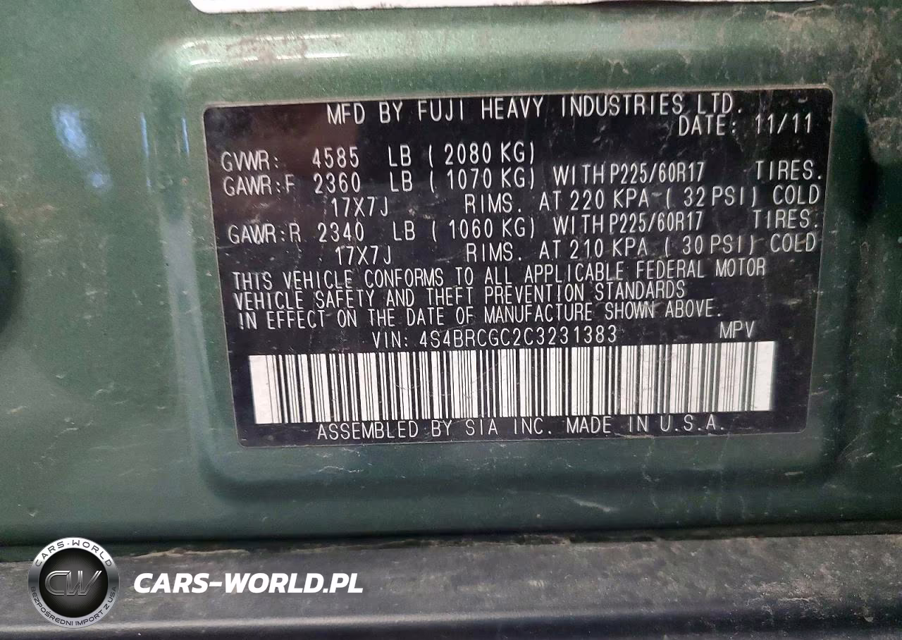 2012 Subaru Outback 2.5I Premium VIN:4S4BRCGC2C3231383 - 14